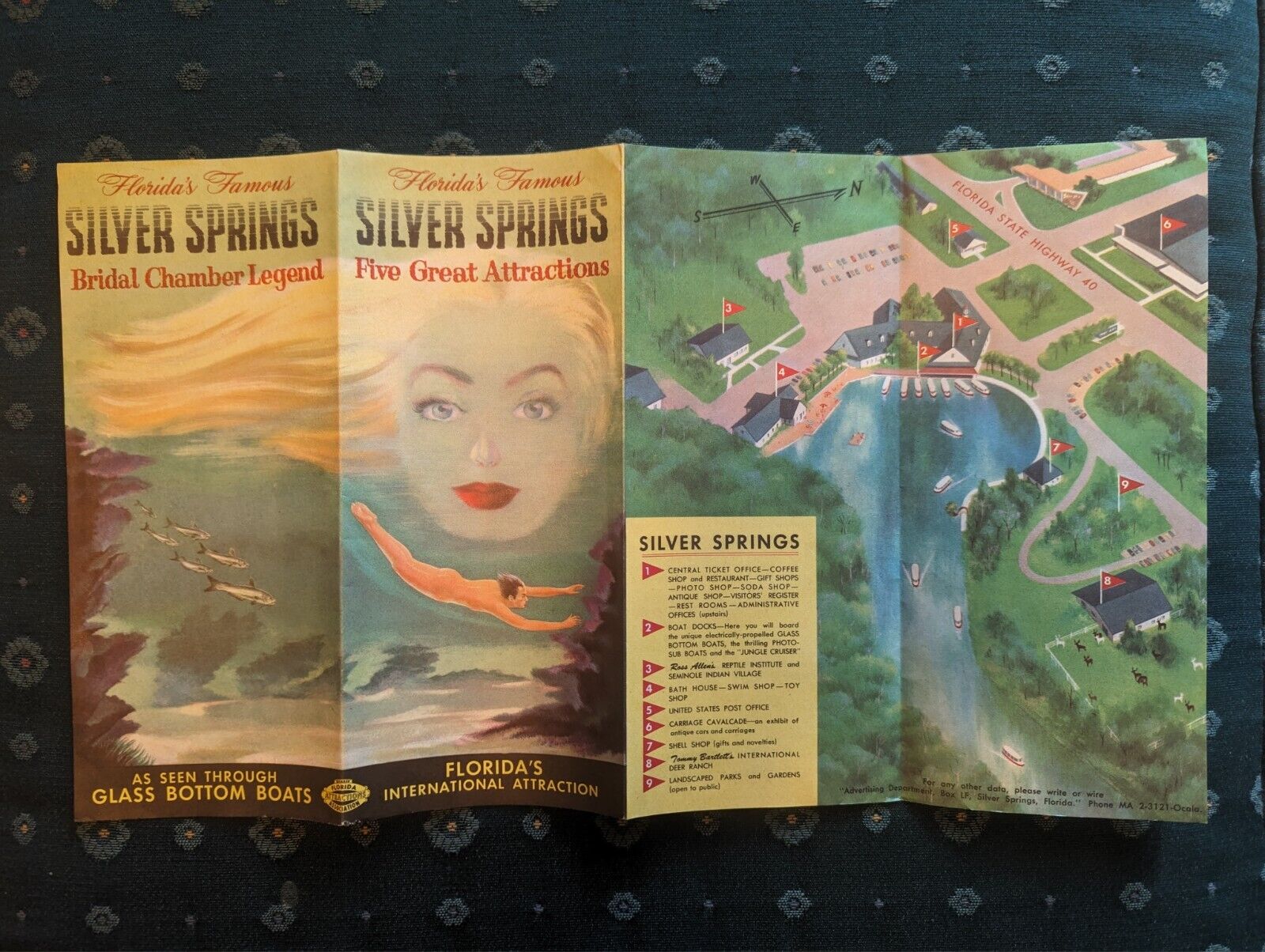 Vintage 1950s Silver Springs (FL) Brochure & Map (excellent condition; no tears)