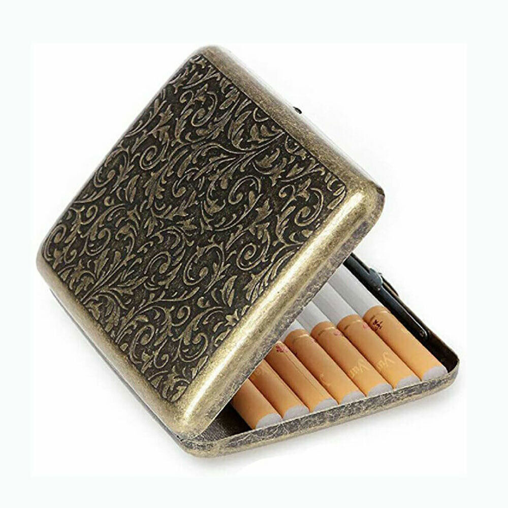 Vintage Metal Cigarette Case Box Gold Men Tobacco Holder double-Sided 20s 85mm