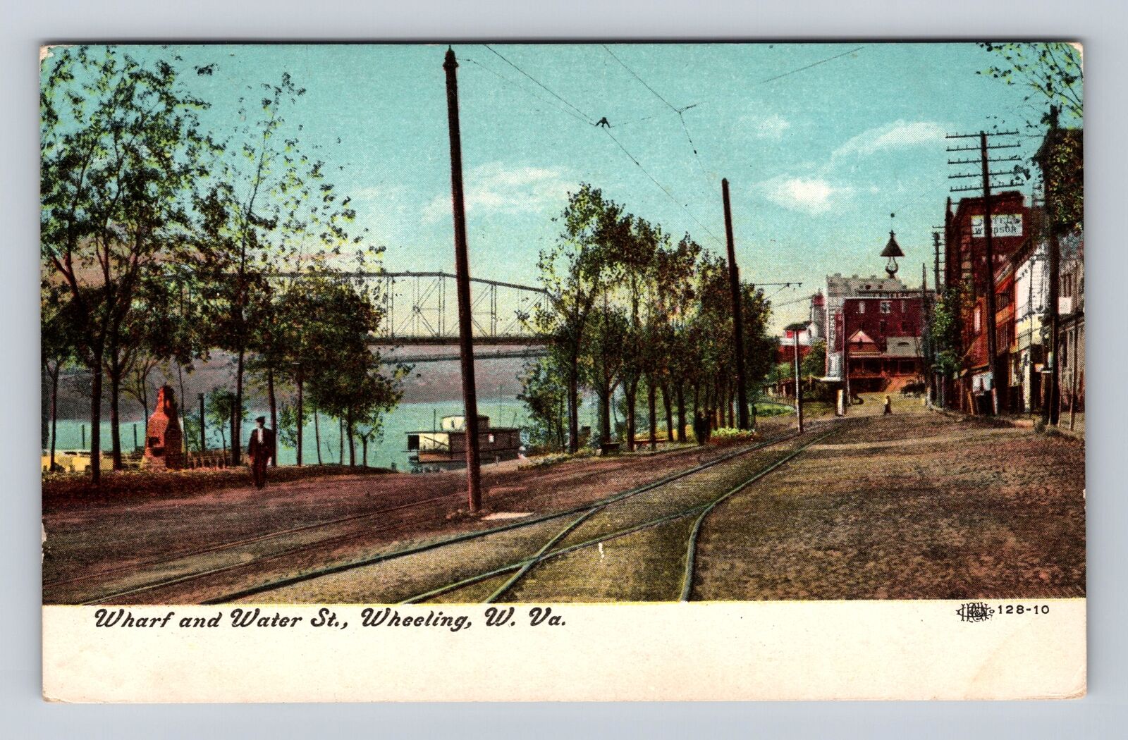 Wheeling WV-West Virginia, Wharf And Water Street, Antique, Vintage Postcard