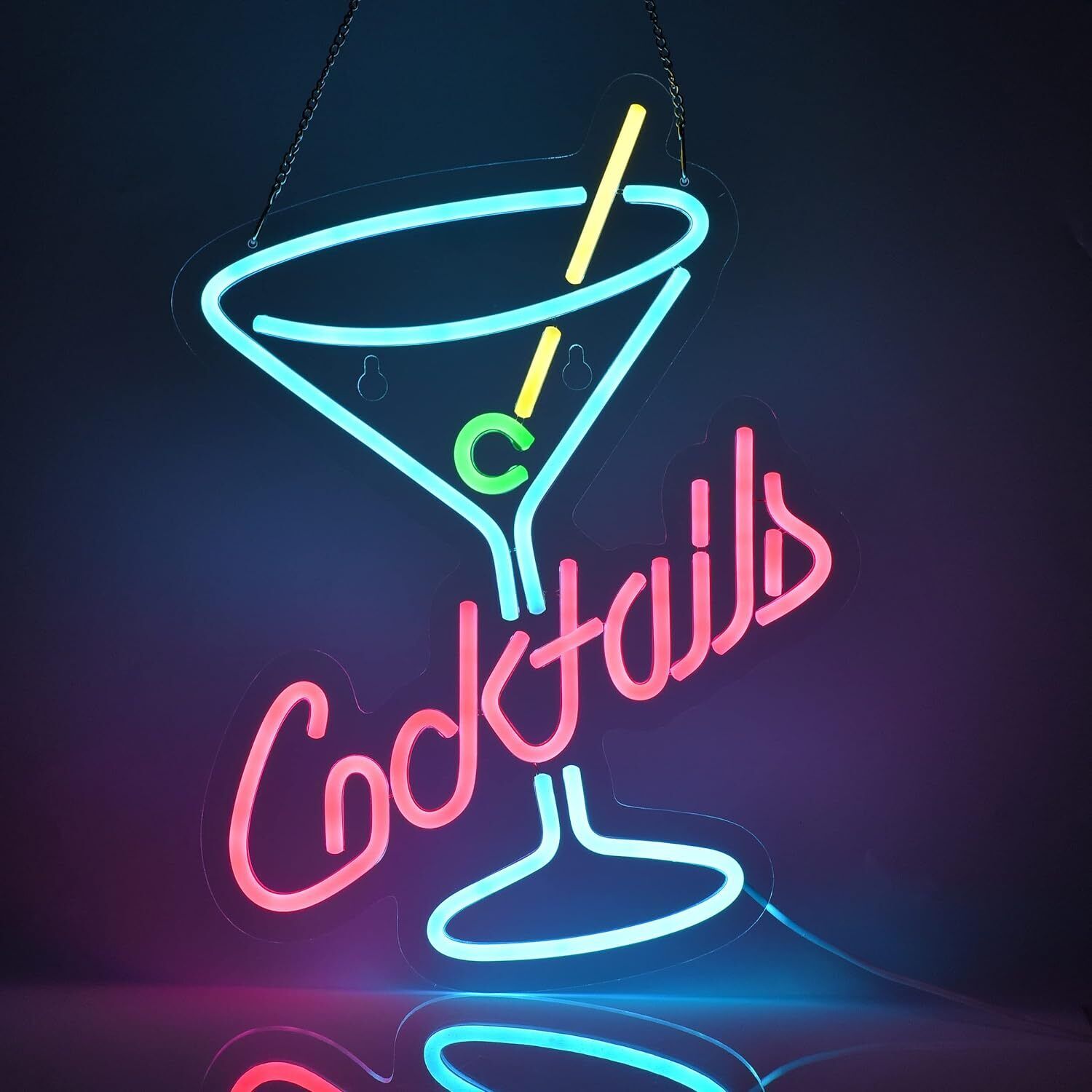 16''X12'' Cocktails Neon Sign USB Power For Man Cave Bar Wall Decor Hotel Pub