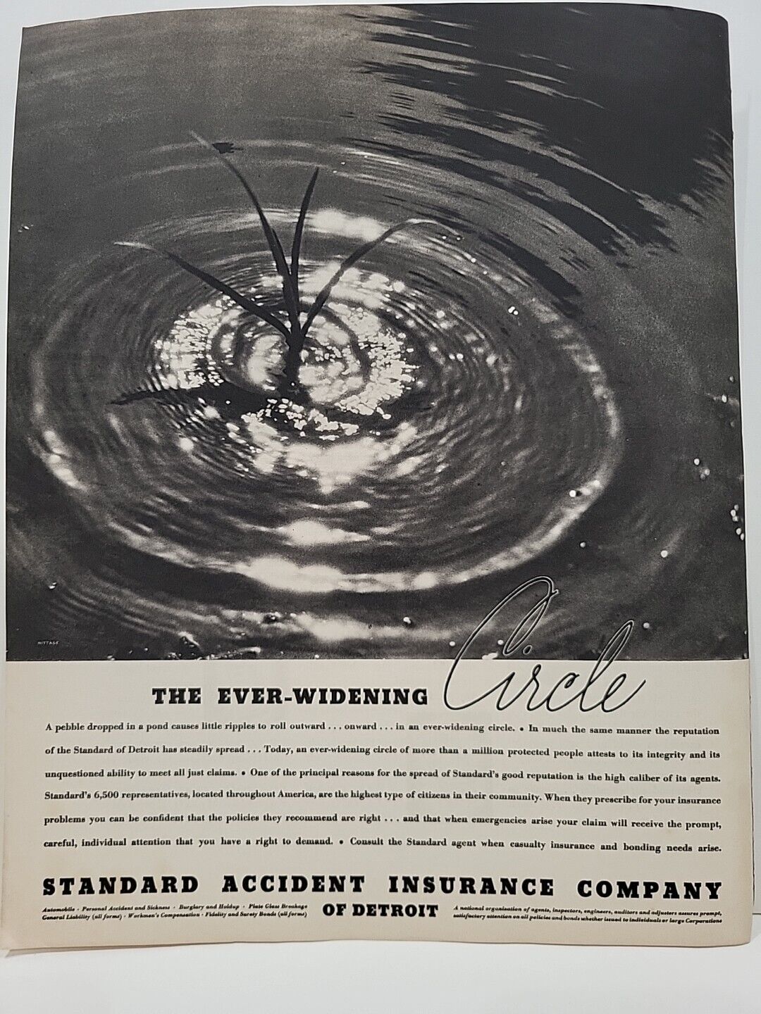 1935 Standard Accident Insurance Company of Detroit Fortune Magazine Print Ad