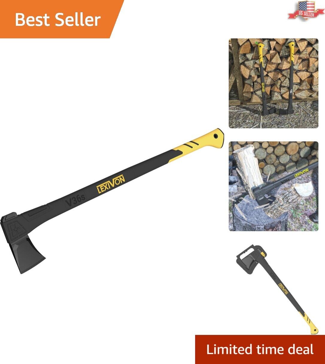 Durable Splitting Axe with Forged Carbon Steel Blade for Effortless Splits