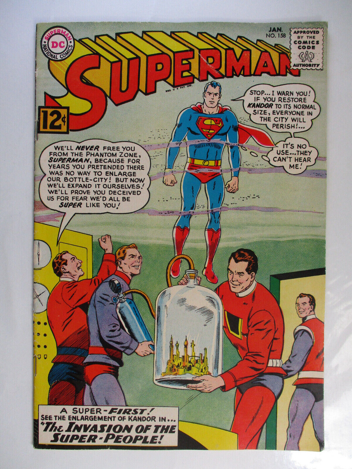 Superman #158 Kandor Invasion Super People, Fine+, 6.5, White Pages