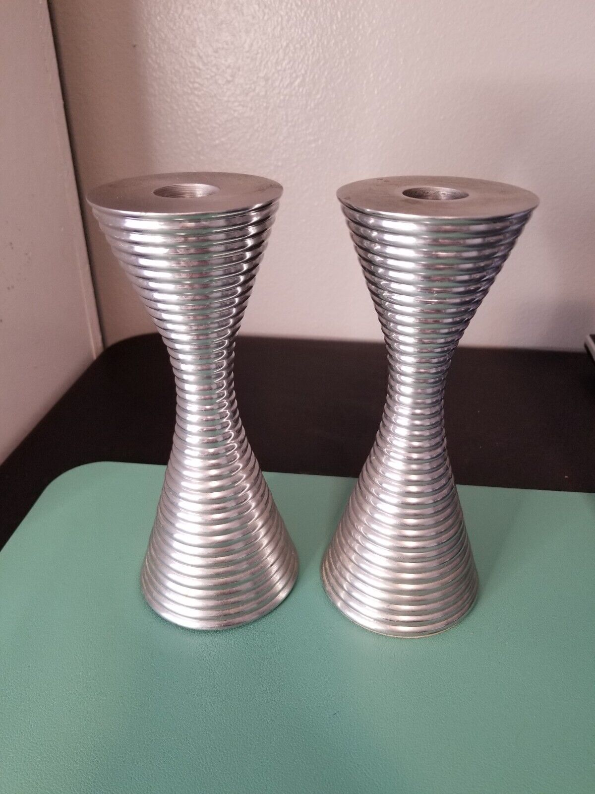 Pair of Partylite Orbit Aluminum Candlestick Holders