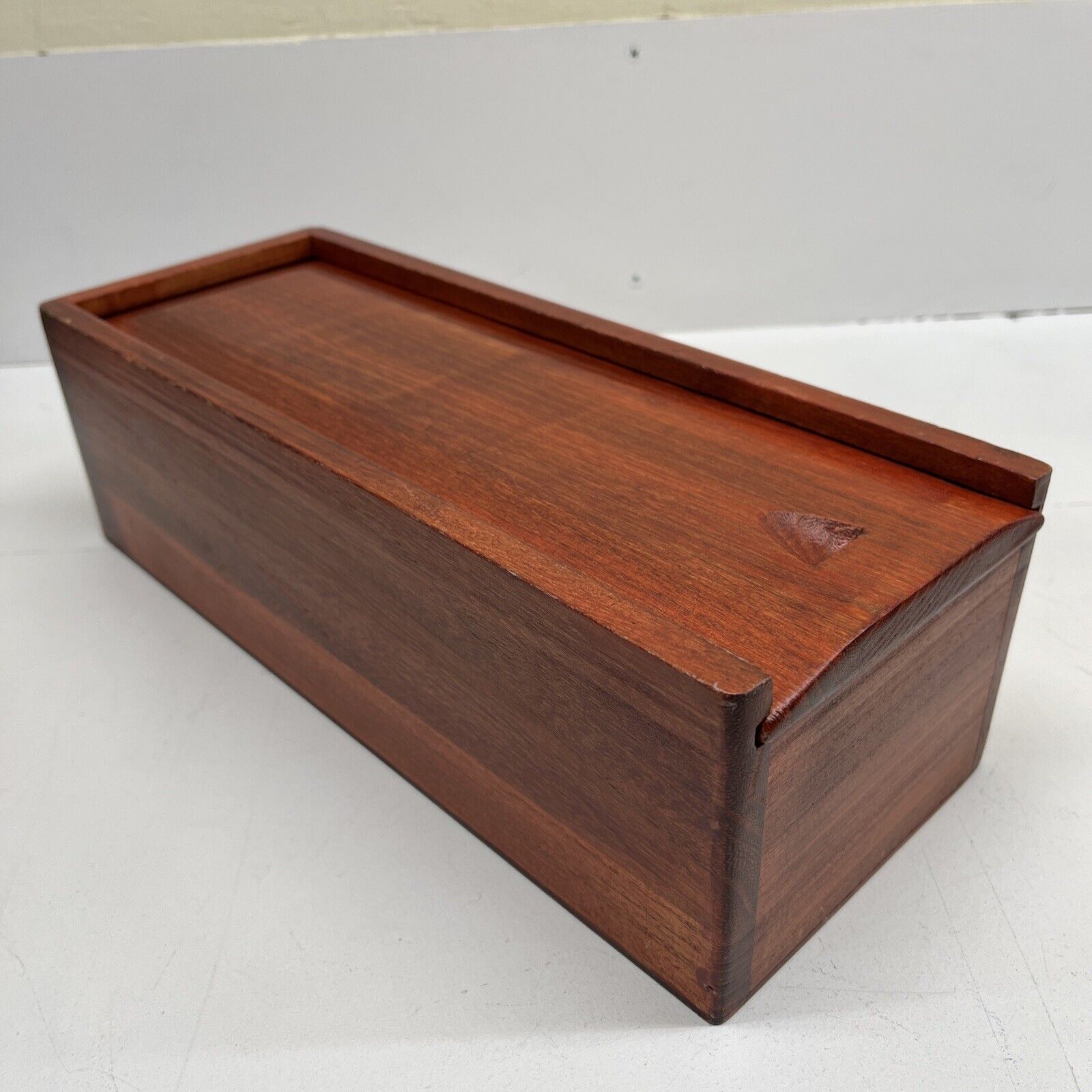 Vintage Wooden Candle Box with Sliding Lid Mahogany