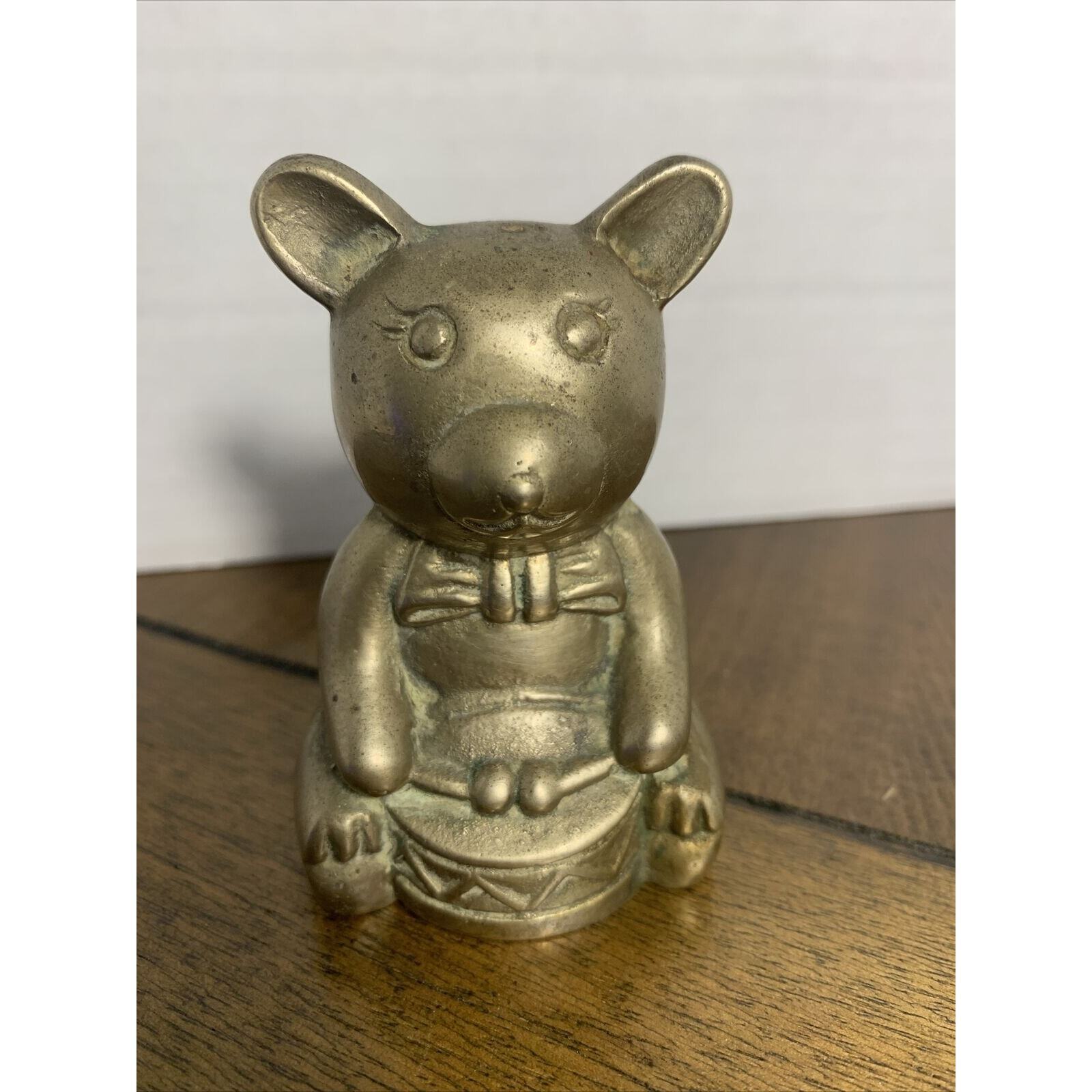 Small Brass Teddy Bear Figurine Drum 3\