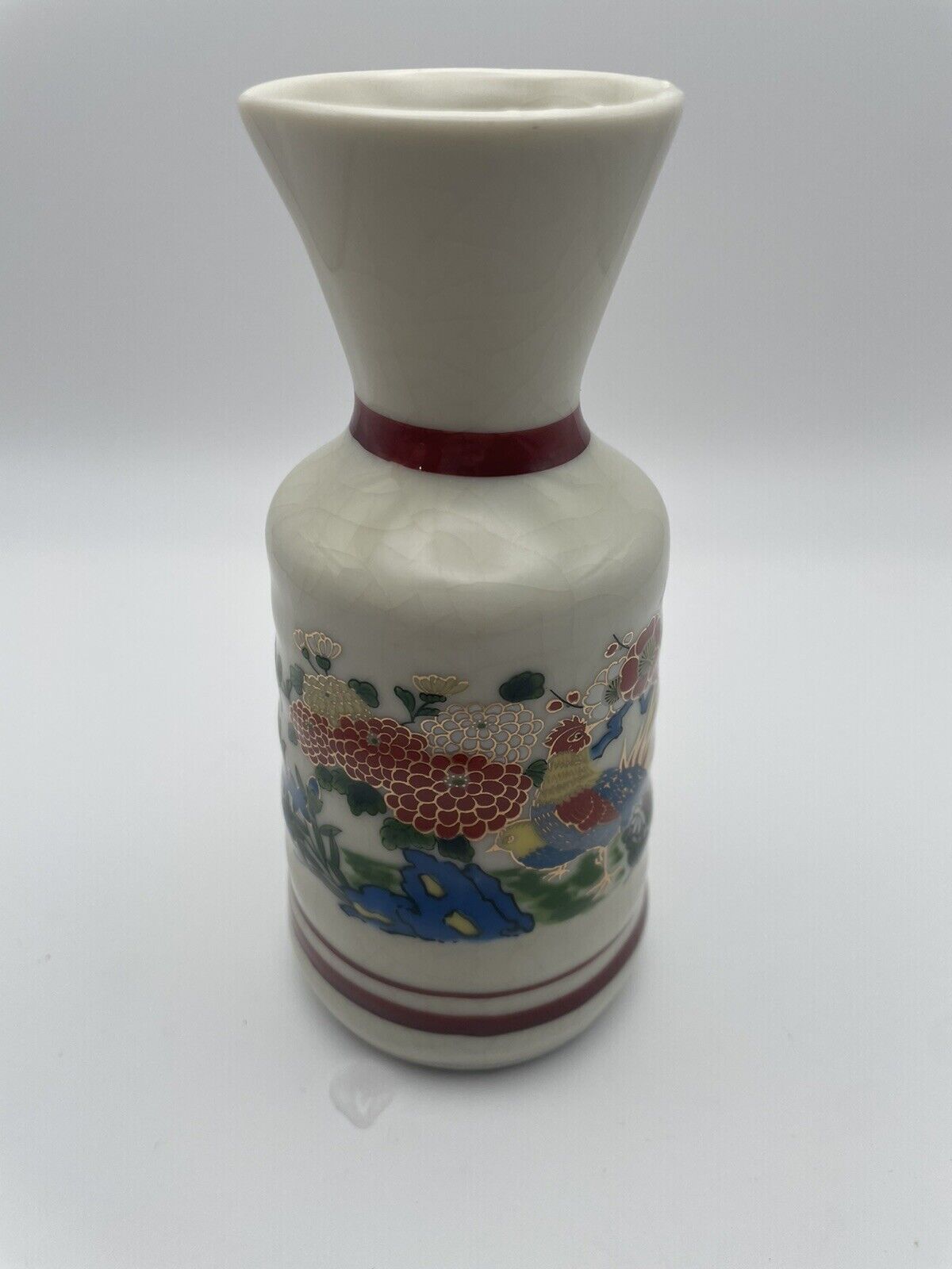 OMC Japanese Porcelain Sake Bottle Floral Pattern Vintage