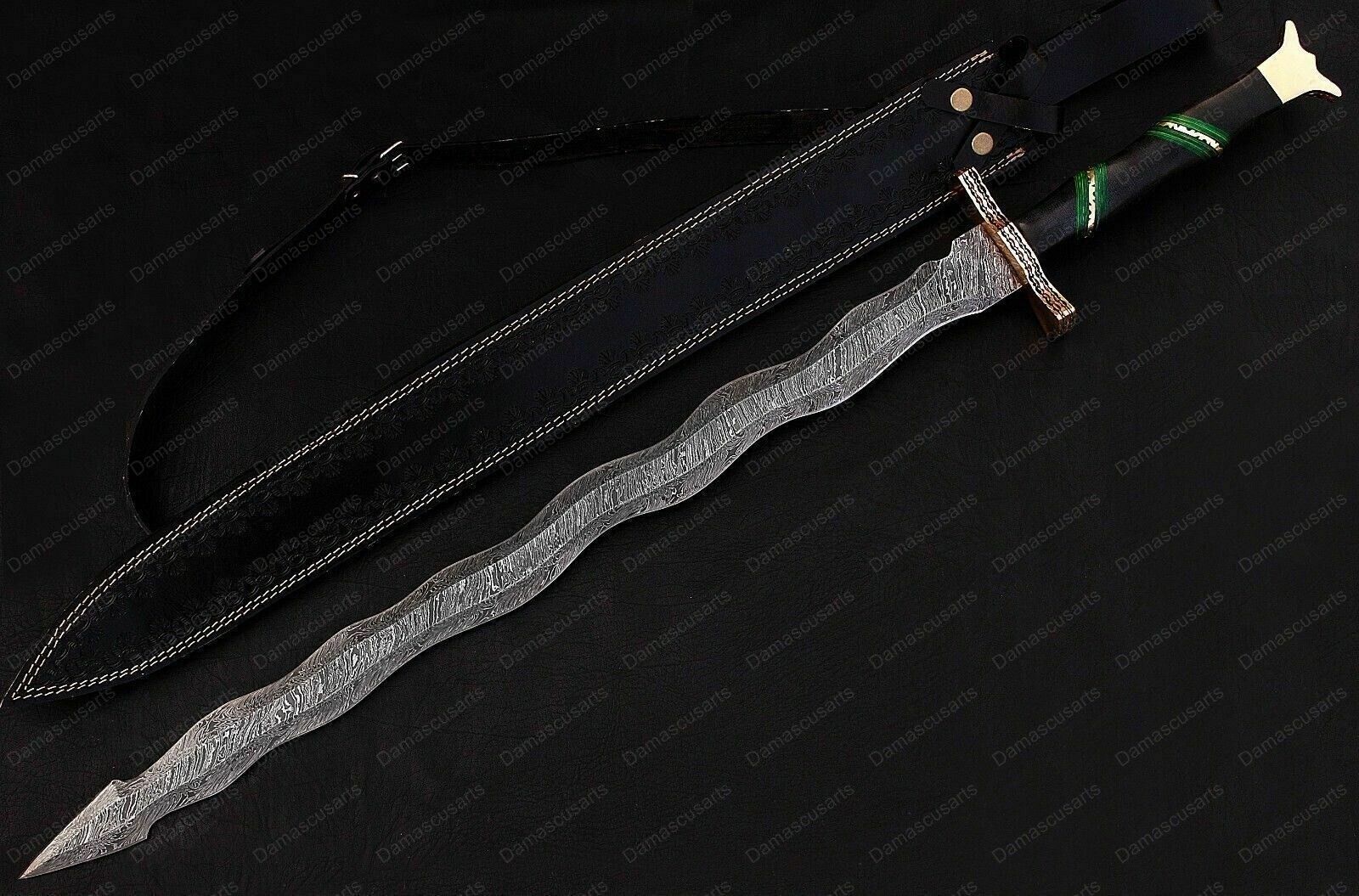 Custom Handmade Damascus Steel Double Edge Viking Sword Battle Ready With Sheath