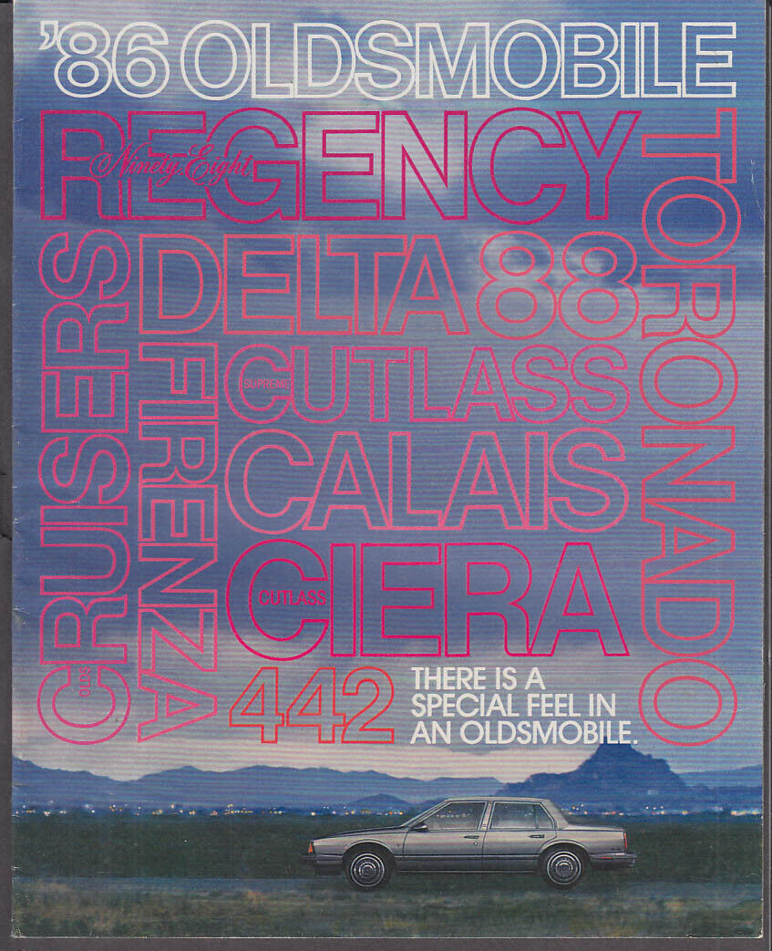 1986 Oldsmobile brochure 98 88 442 Cutlass Toronado Firenza Calais Ciera +
