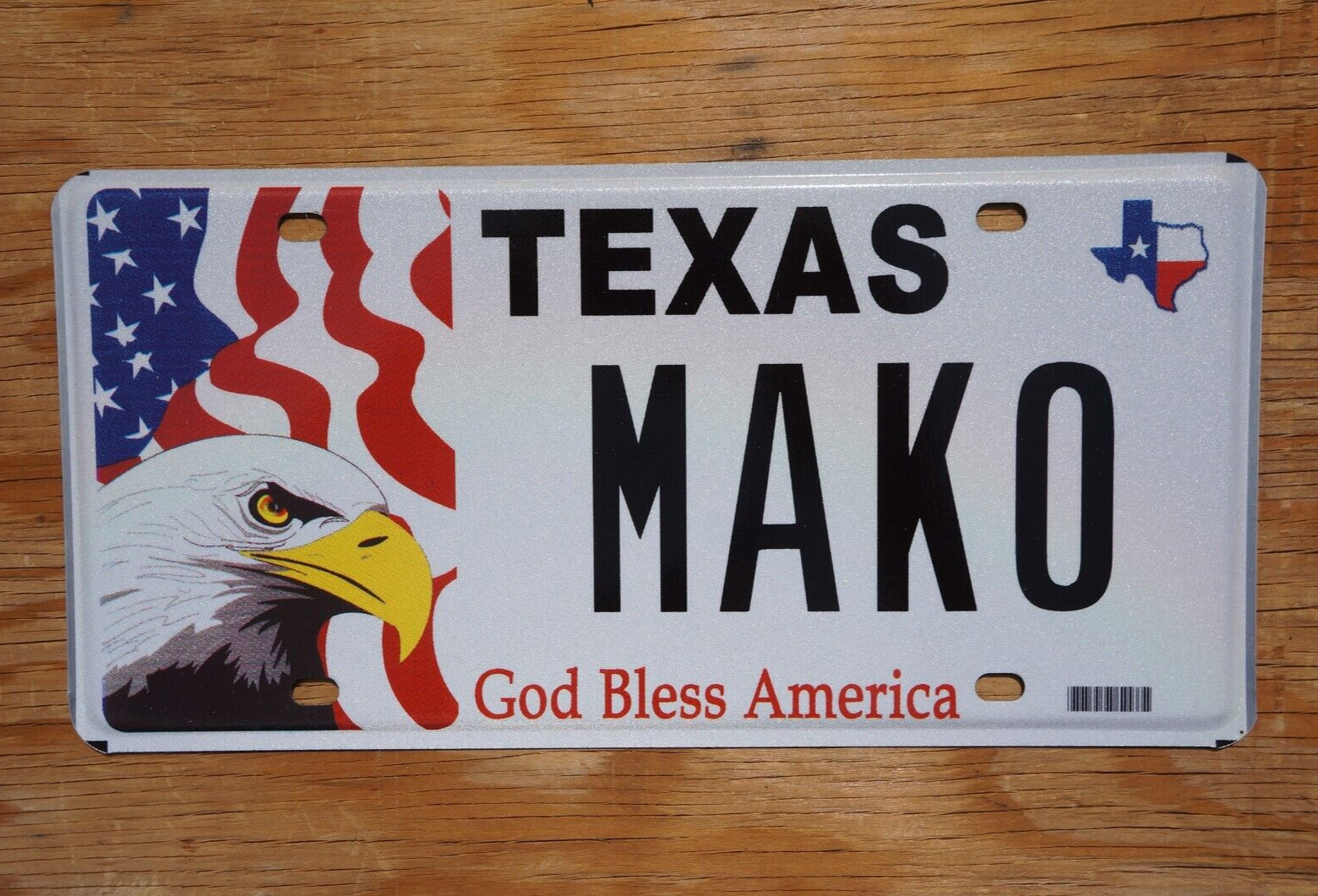 TEXAS Eagle Vanity License Plate MAKO - GOD BLESS AMERICA
