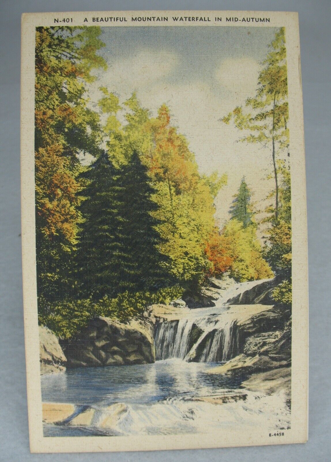Asheville A Pretty Waterfall in The Blue Ridge Mountains Linen Postcard 1930-45