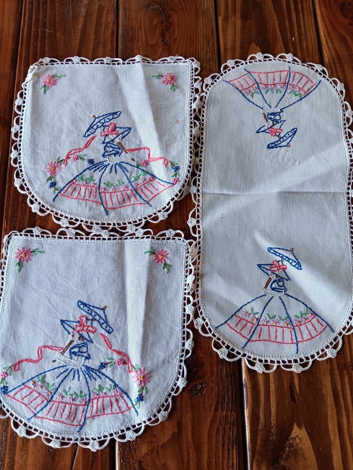 3 Vintage Dresser Scarfs Southern Bell Embroidery