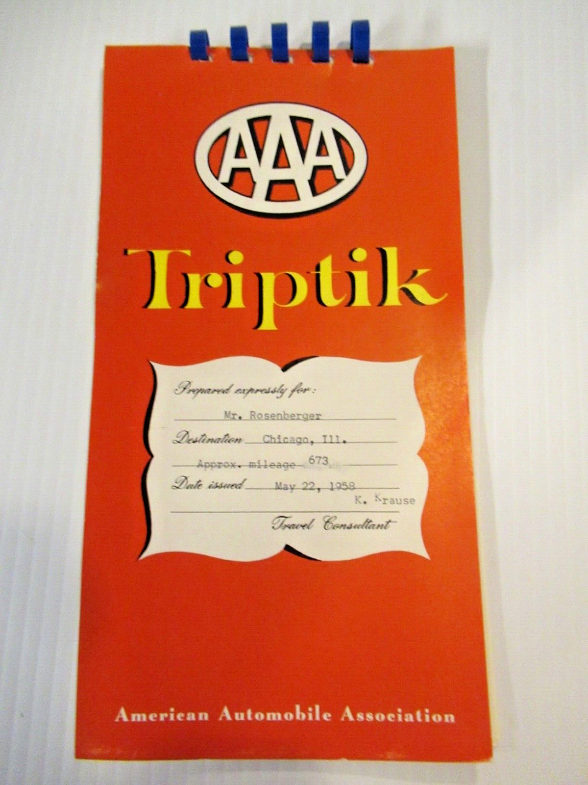 Vintage 1958 AAA Triptik Map Harrisburg, PA to Chicago, IL