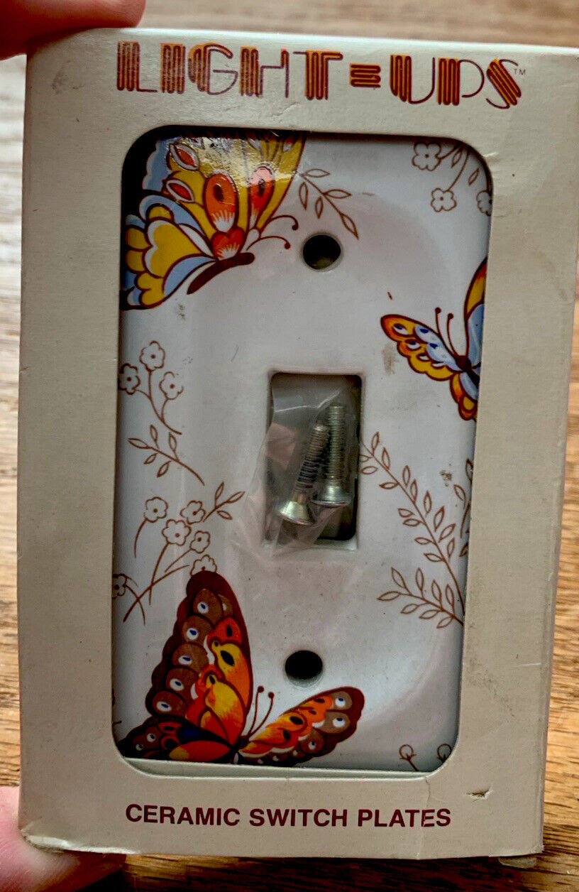 Vintage Switch Plate Butterflies Ceramic Jasco Made in Taiwan New Old Stock