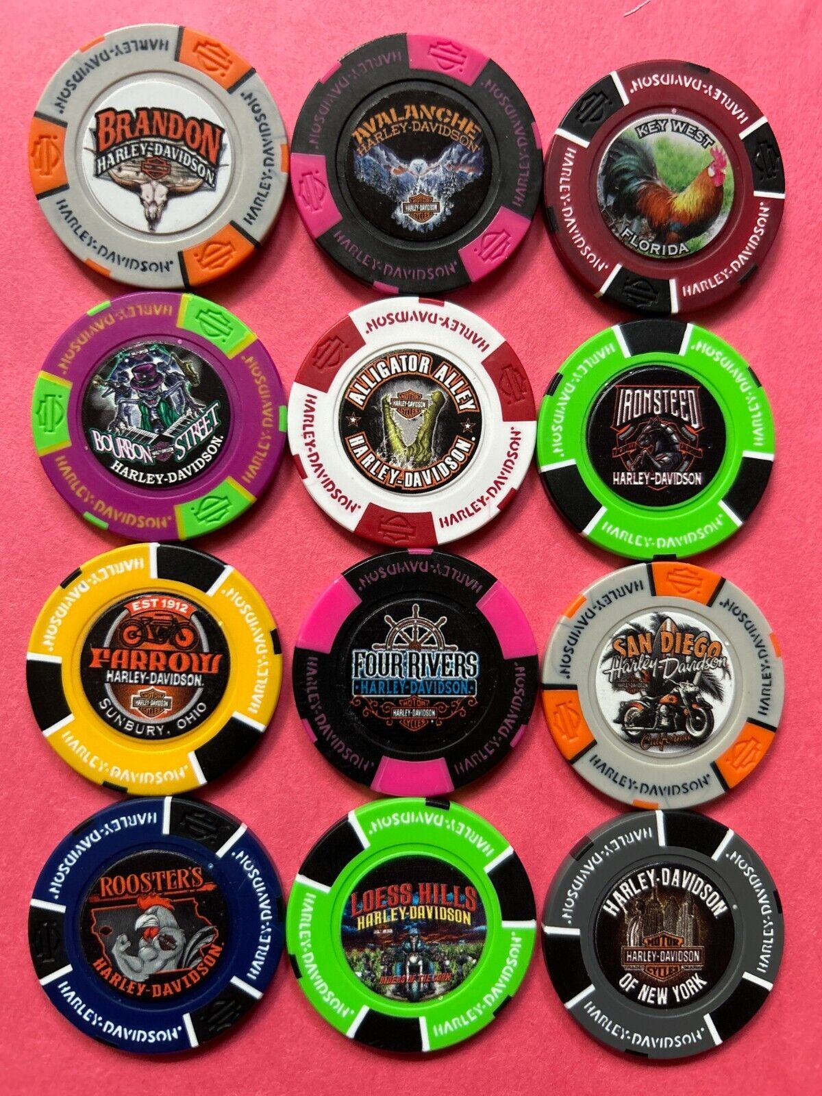 Lot of 12 Harley Davidson Full Color Poker Chips (No Duplicates)
