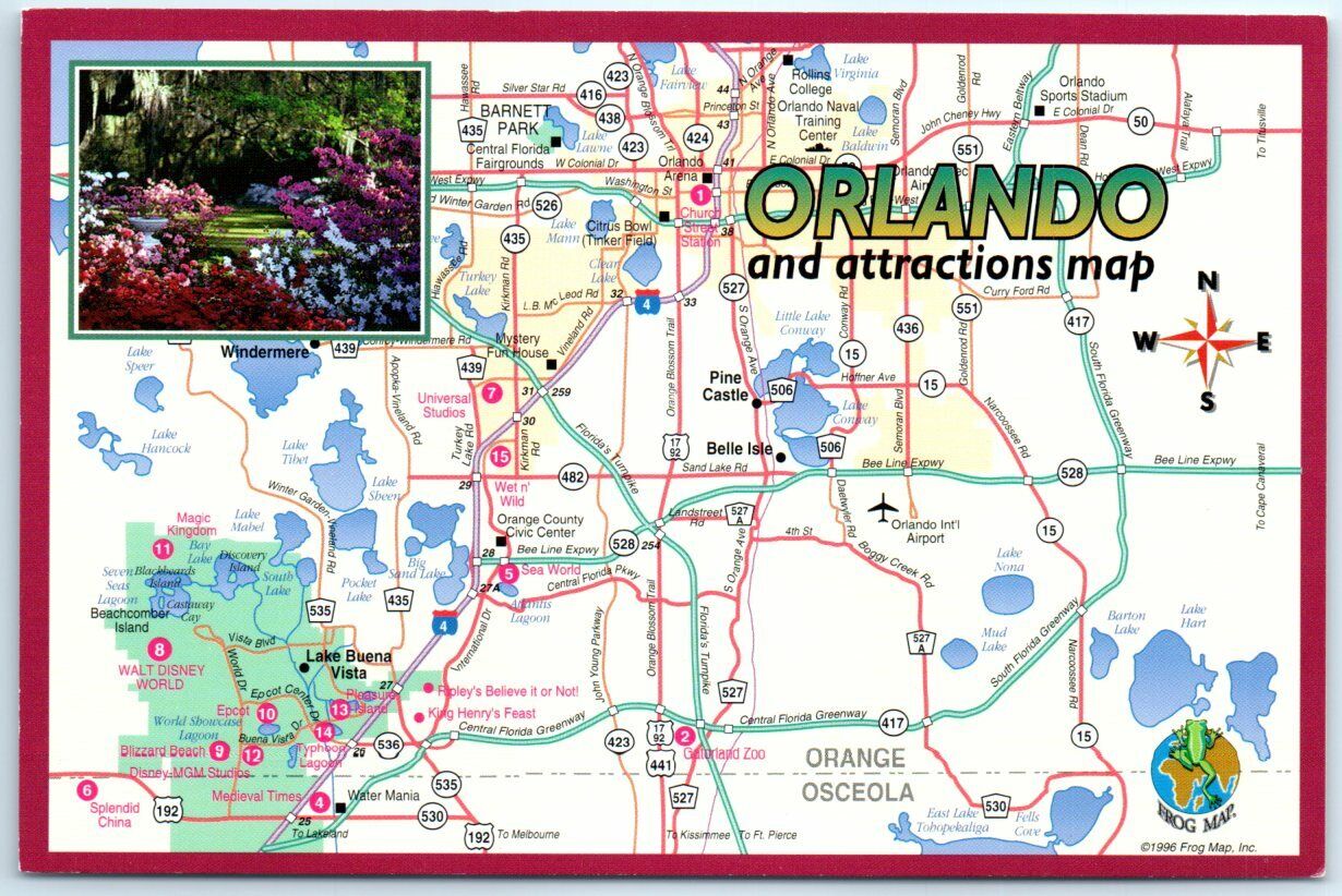Postcard - Orlando and Attractions Map