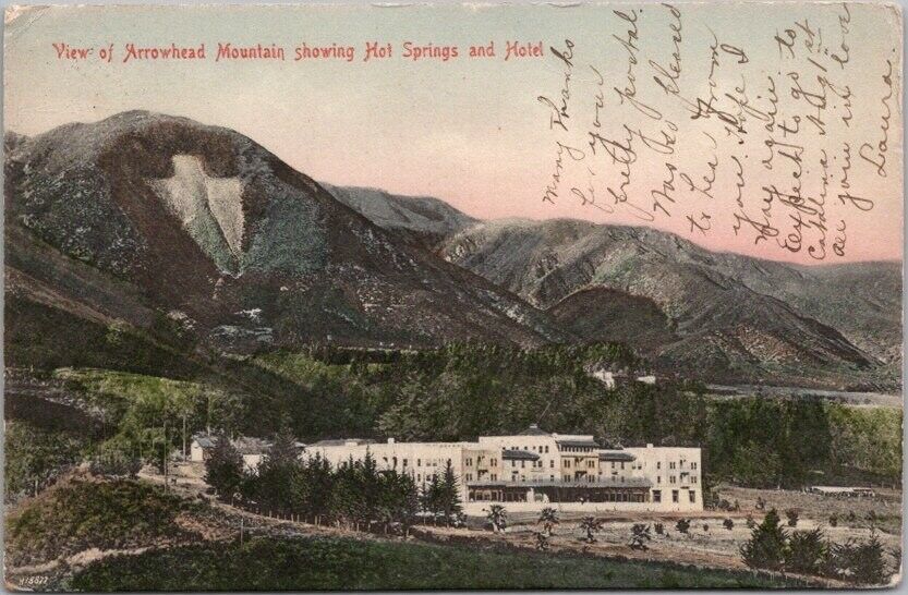 1906 ARROWHEAD HOT SPRINGS California Hand-Colored Postcard *Writing on Front