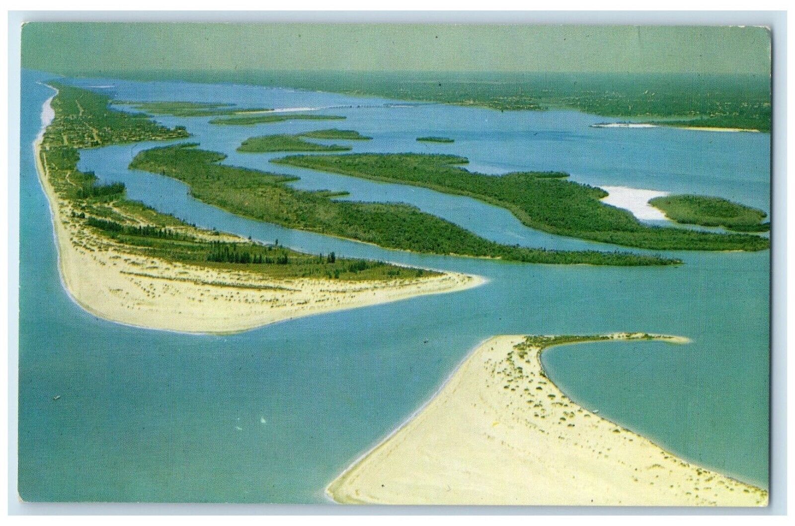 c1950's Aerial View Of Stump Pass Florida FL, Fishing Spots Vintage Postcard