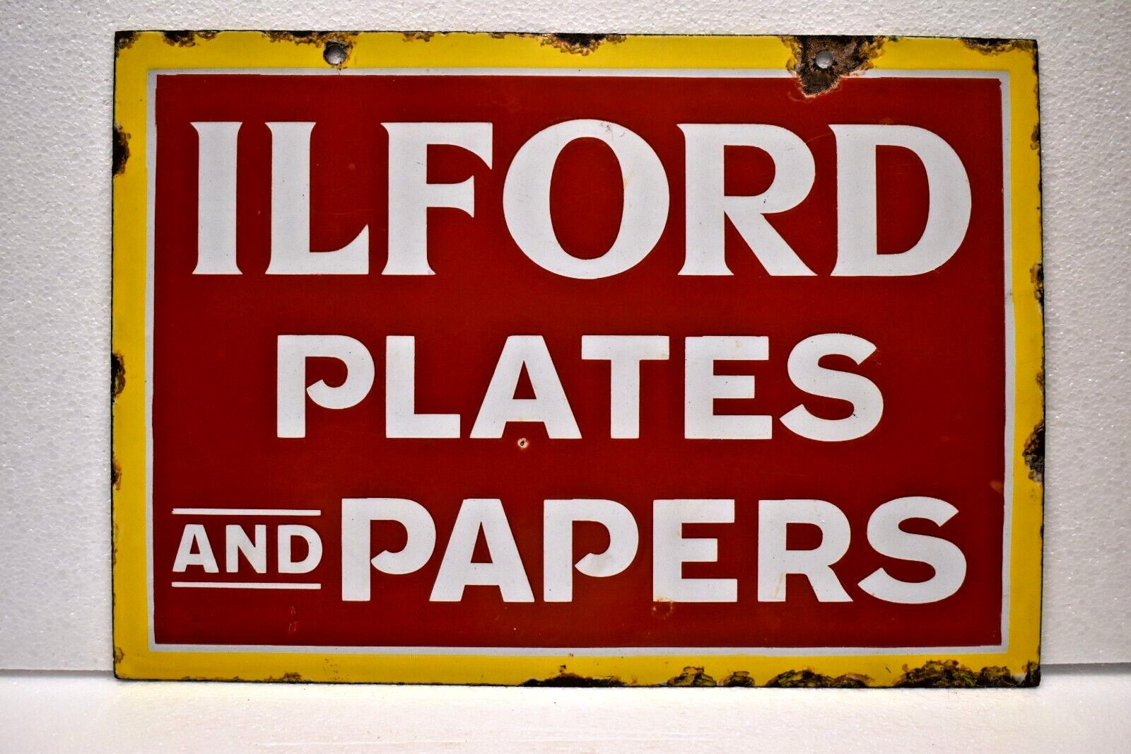 Vintage Porcelain Enamel Sign ILFORD Films Camera Roll Double Sided Advertising