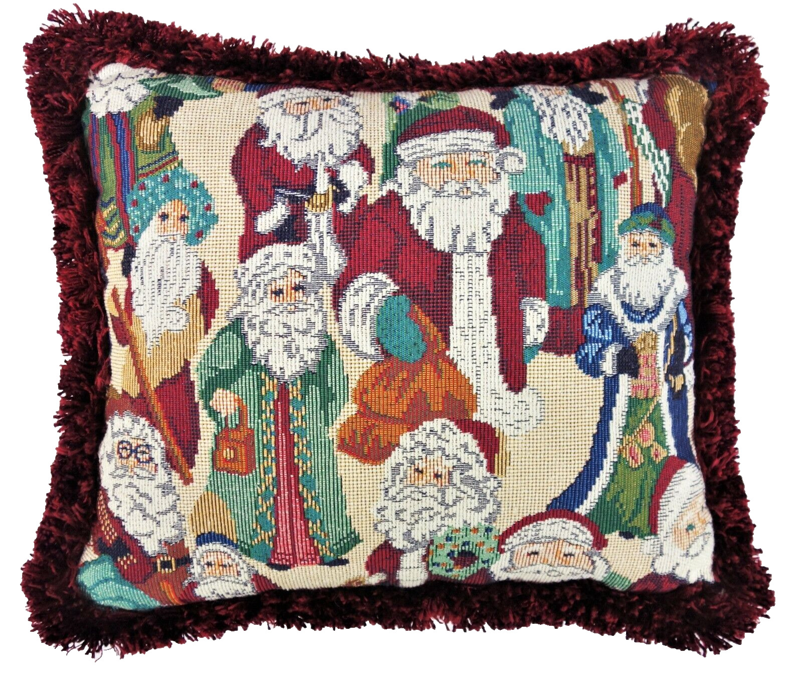 14” x 12” Santa Claus Tapestry Throw Pillow Christmas Holiday Old World Santas