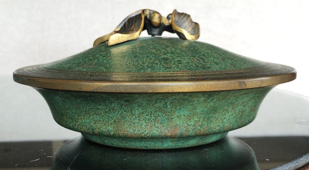 Carl Sorensen Art Deco Bronze Verdigris Covered Bowl Lid