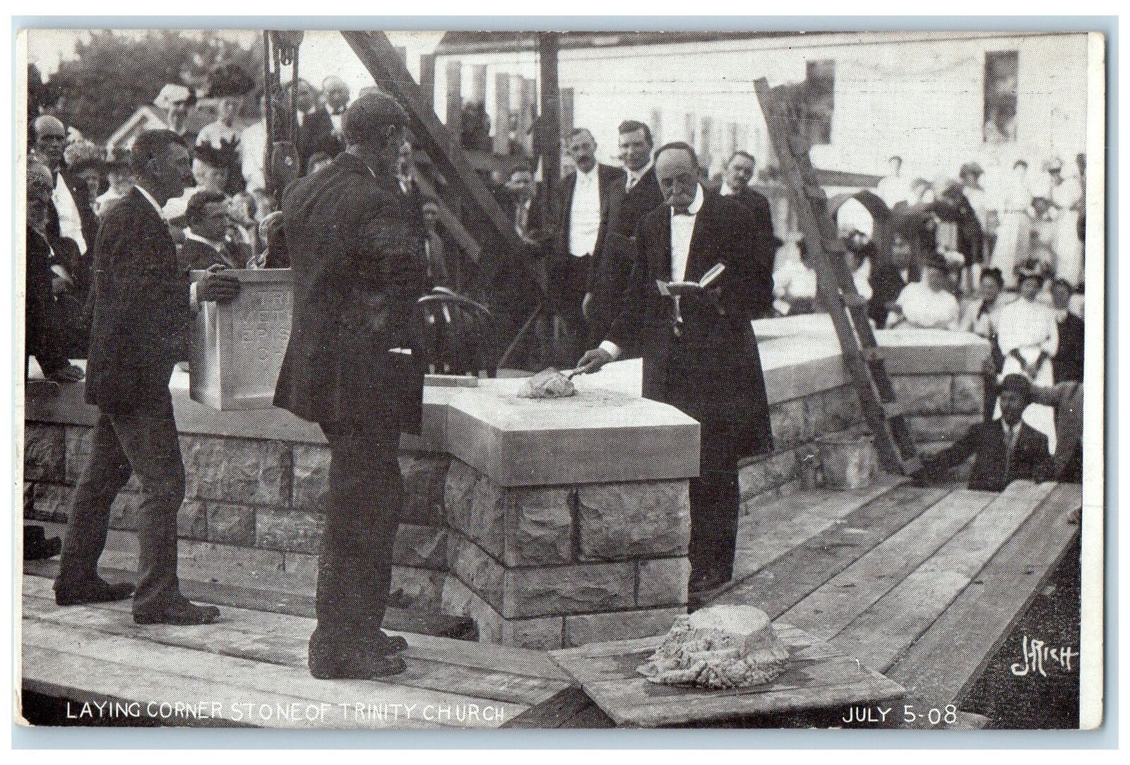 1908 Laying Corner Stone Of The Trinity Church Cedar Rapids Iowa IA Postcard