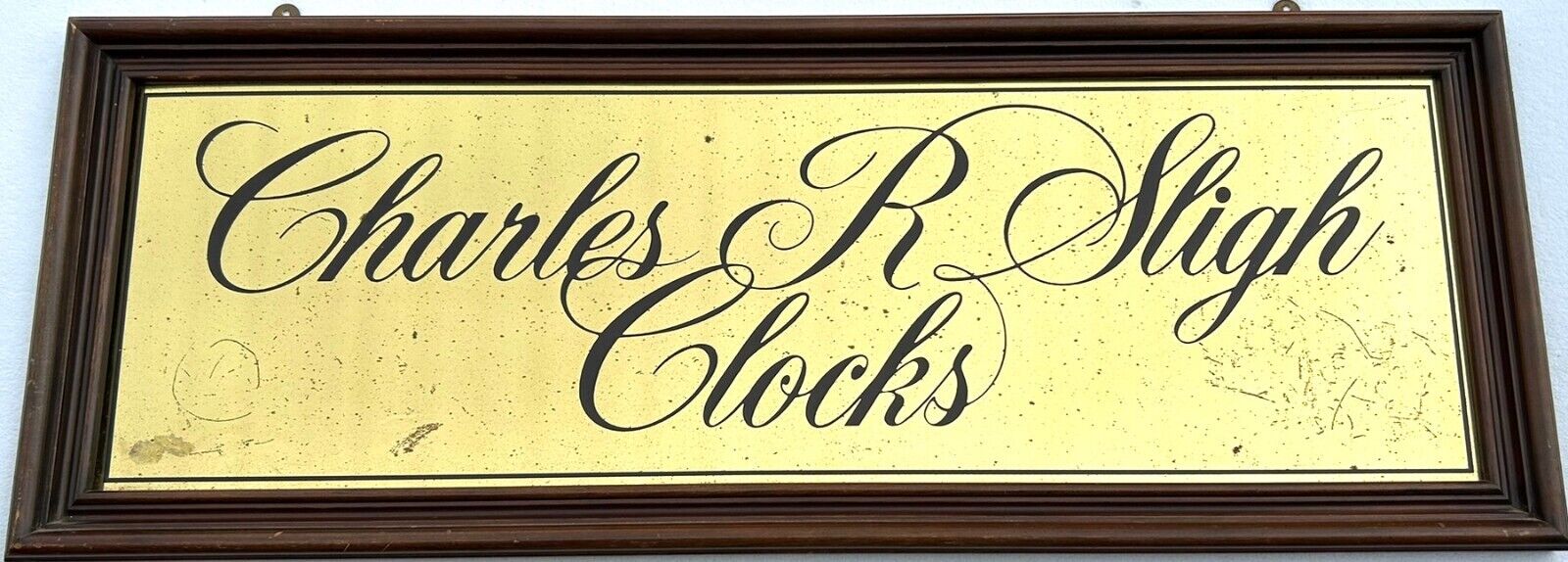Vintage 1960\'s CHARLES R SLIGH CLOCKS Advertising Wood & Glass Sign - 39\