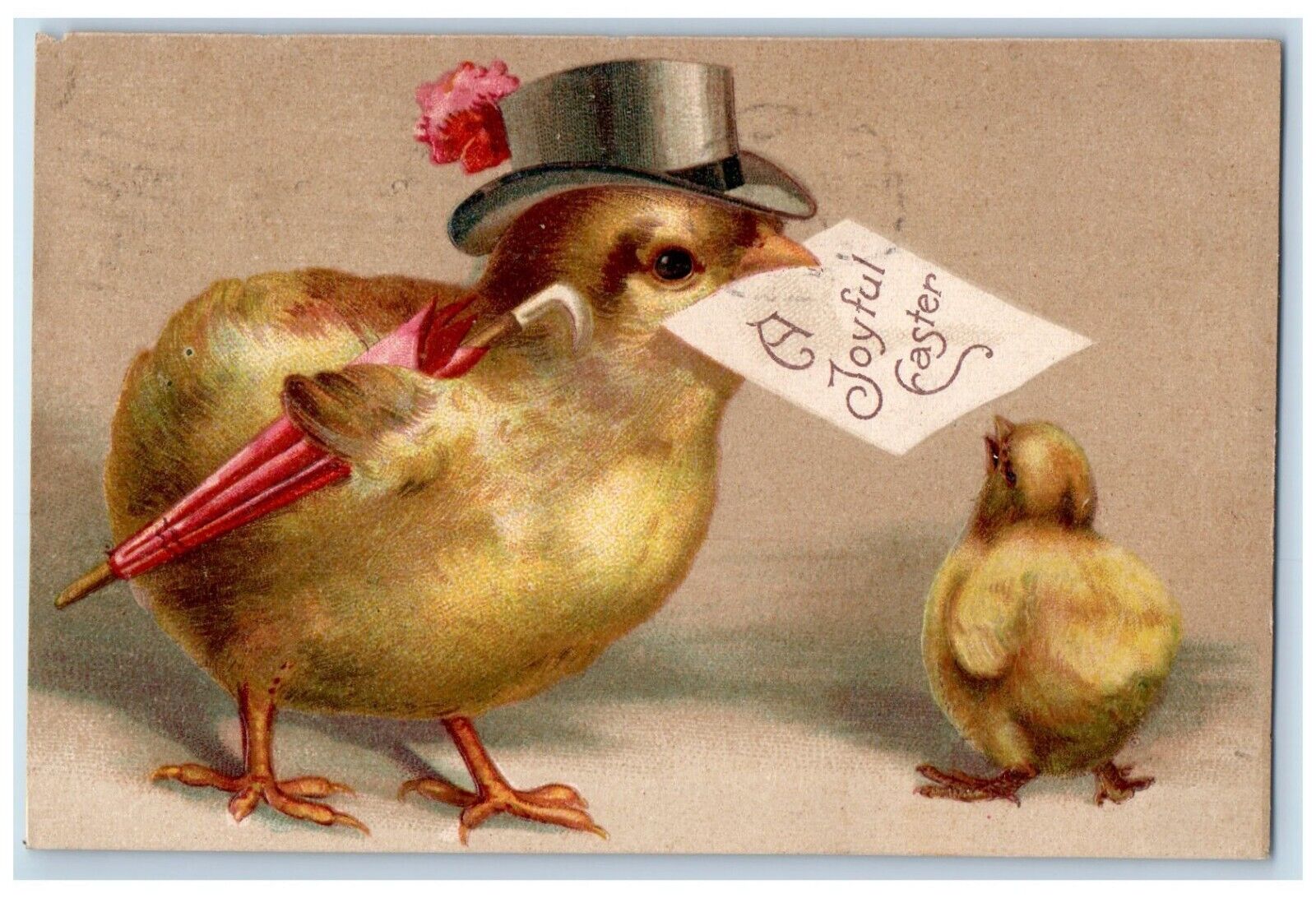 1908 Easter Anthropomorphic Chicks Umbrella Letter Clapsaddle Embossed Postcard