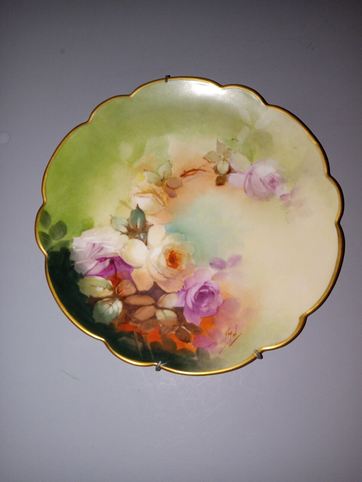 Antique Limoges Collector Plate Flowers Scalloped Edge 8.5\