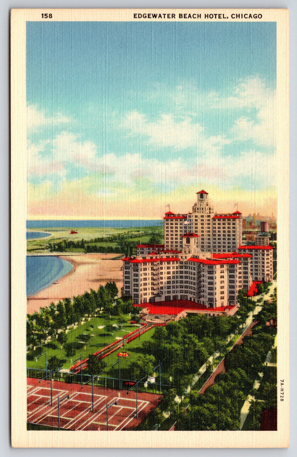 Original Vintage Postcard Edgewater Beach Hotel Lake Michigan Chicago Illinois