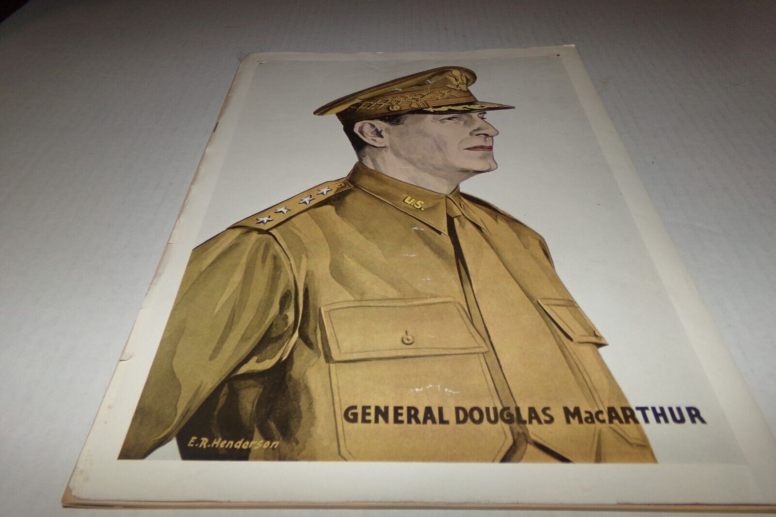 Vintage Print General Douglas MacArthur by E.R. Henderson World War 2 General