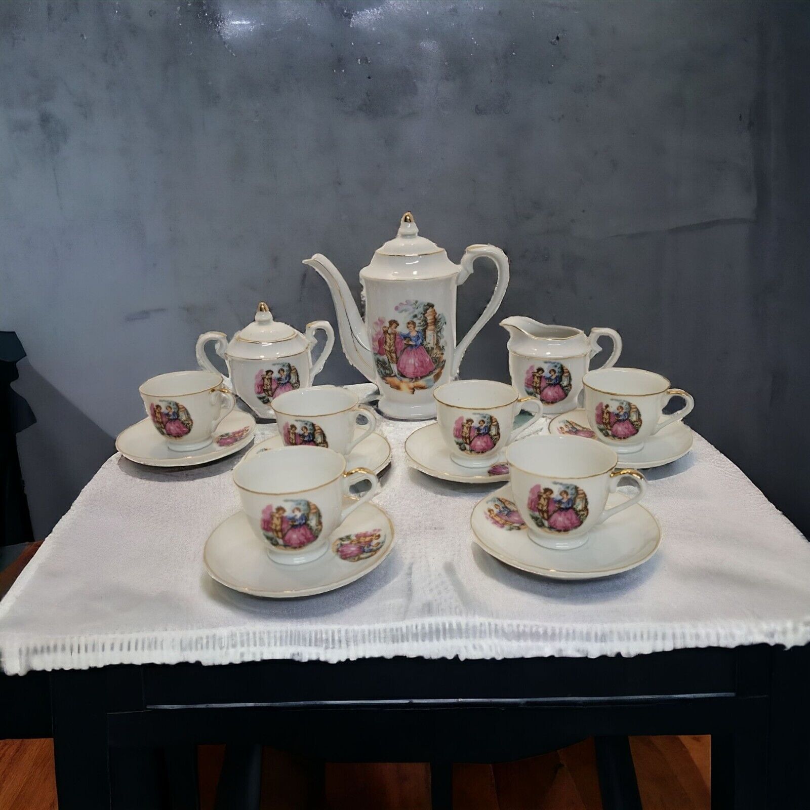 Vintage Betson China Coffee Tea Set Hand Painted Courting Couples Japan Small