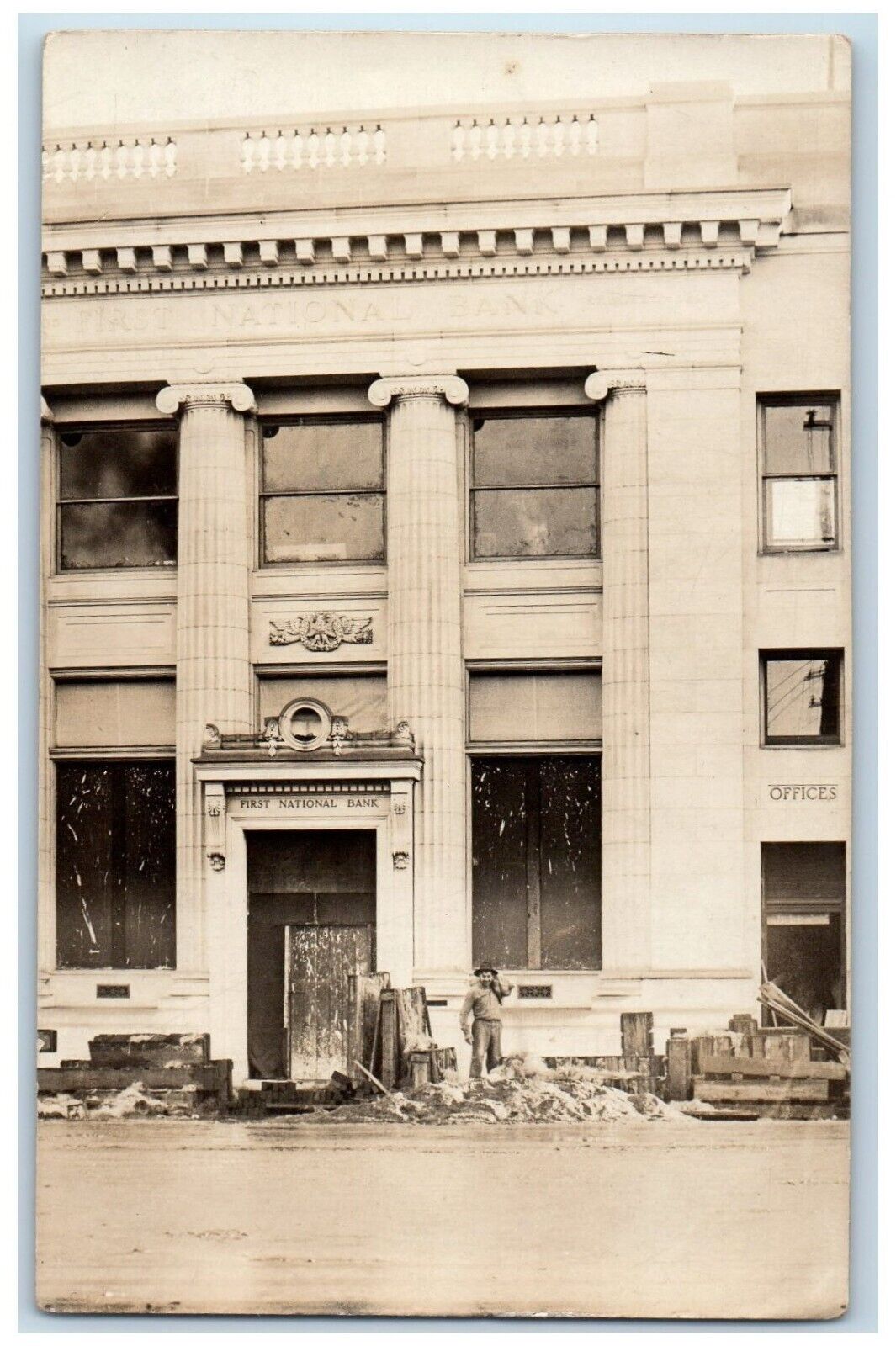 c1910's First National Bank Construction Offices RPPC Unposted Photo Postcard
