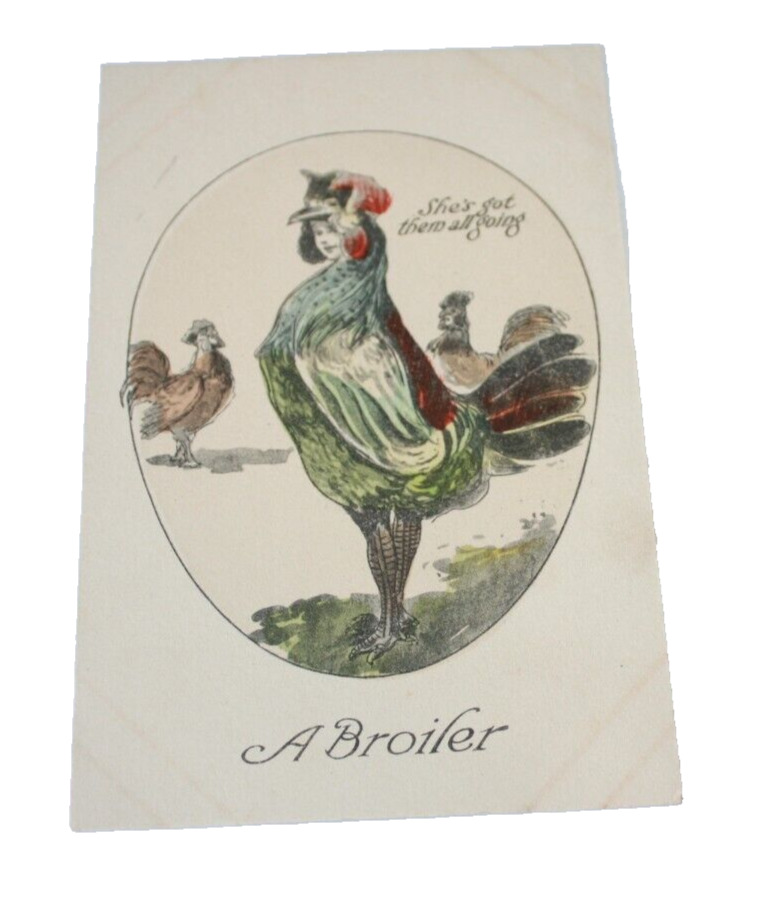 Antique post card Anthropomorphic Girl in Chicken \