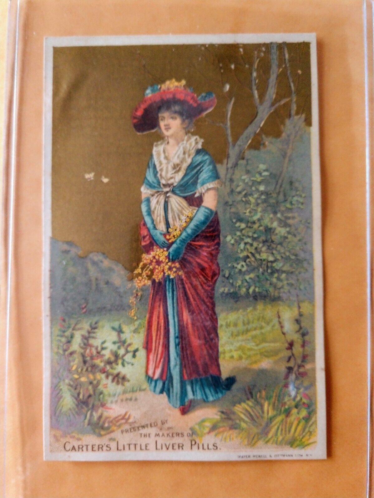1880s Carter\'s Little Liver Pills New York City Victorian Trade Card *Lady w/Hat