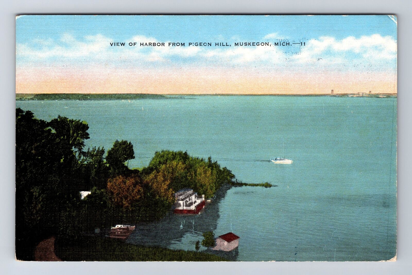 Muskegon MI-Michigan, View of Boating on Harbor at Pigeon Hill Vintage Postcard