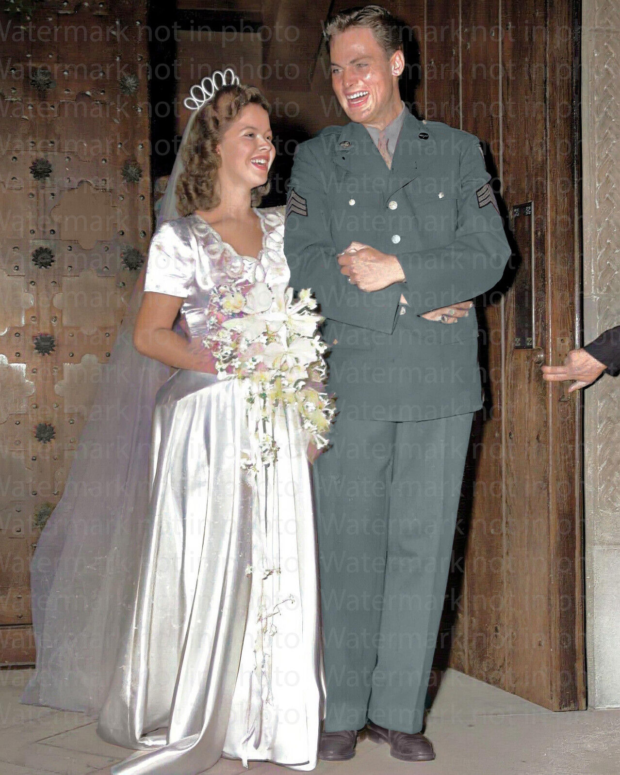 John Agar & Shirley Temple Wedding 8x10 RARE COLOR Photo 603