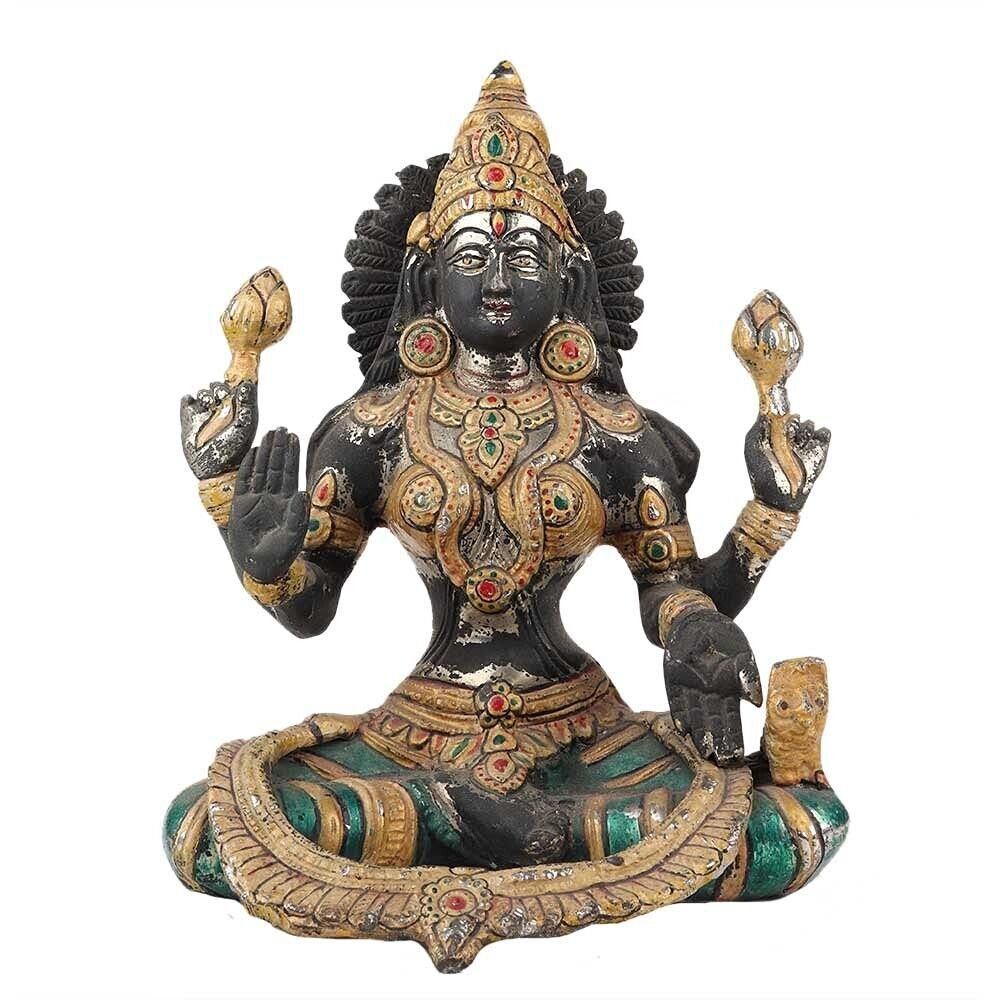 Handmade Decorative Brass Goddess Laxmi Figurine Statue Antique Finish