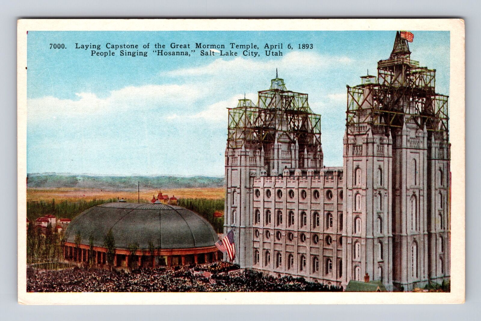 Salt Lake City UT-Utah, Laying Capstone Of Great Mormon Temple, Vintage Postcard