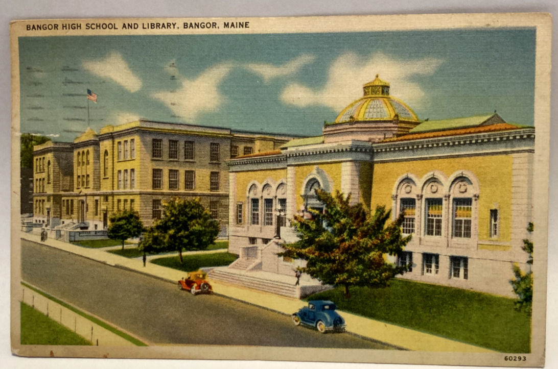 Bangor High School & Library, Bangor, Maine ME Vintage Postcard
