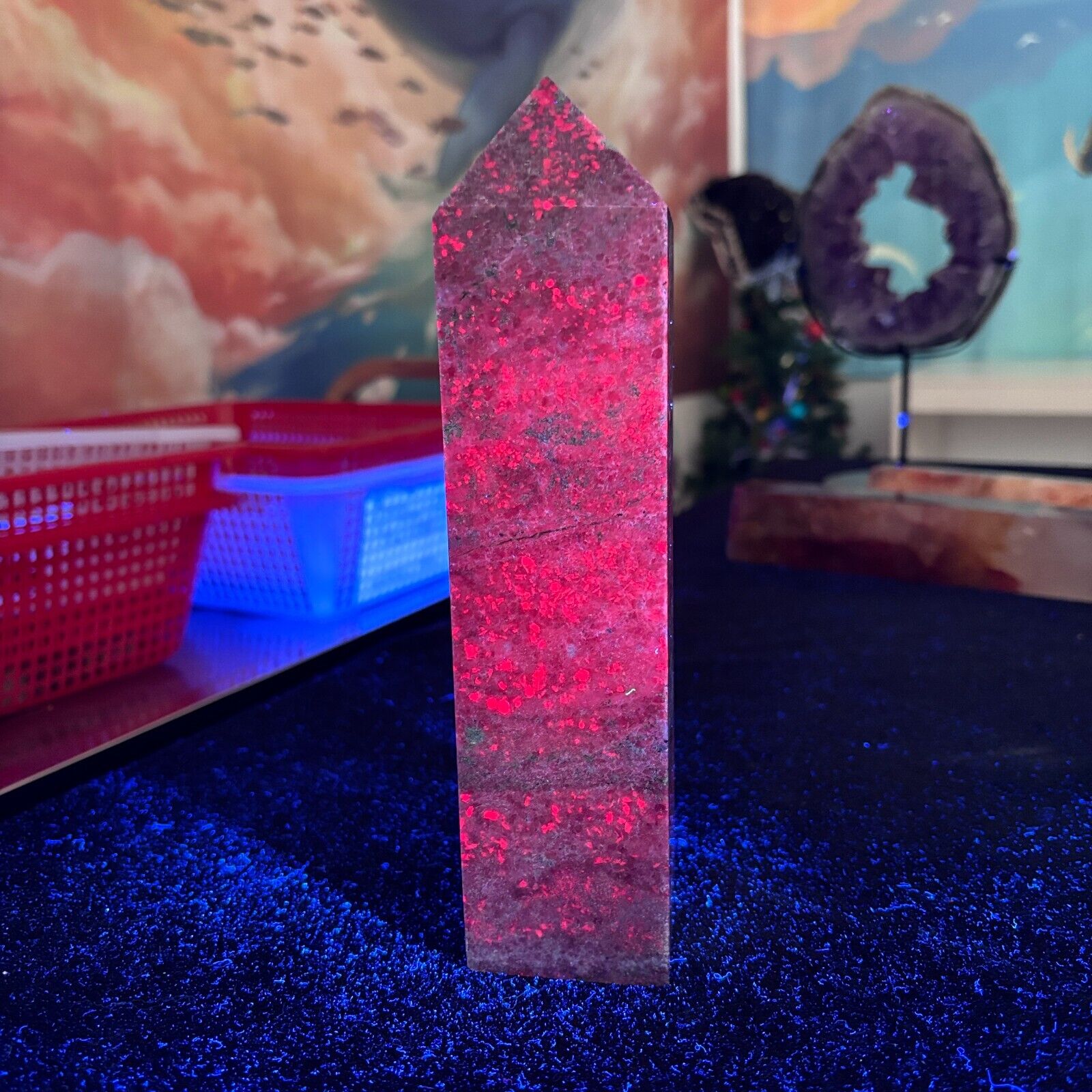 4.9LB 9.3\'\' Natural Ruby Fuchsite Obelisk Crystal Point Tower Healing Reiki