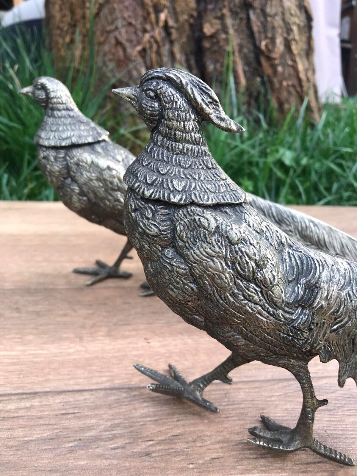 Vintage French Metal Peacock Bird Figurine Pair