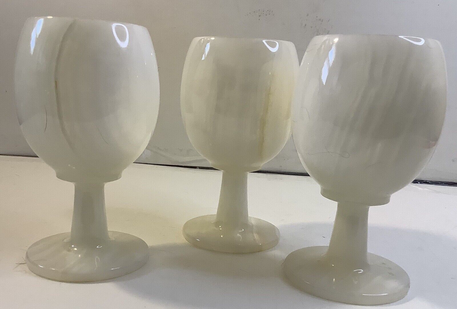 3 Beautiful Vintage Solid Alabaster Drinking Goblets 4 3/4\