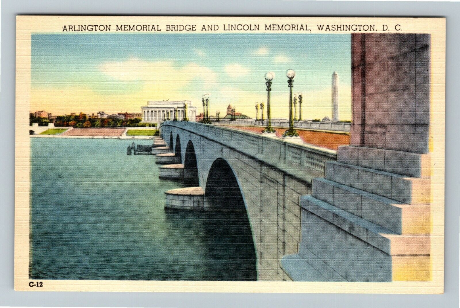 DC-Washington, Arlington Bridge, Lincoln Memorial, River, Vintage Postcard