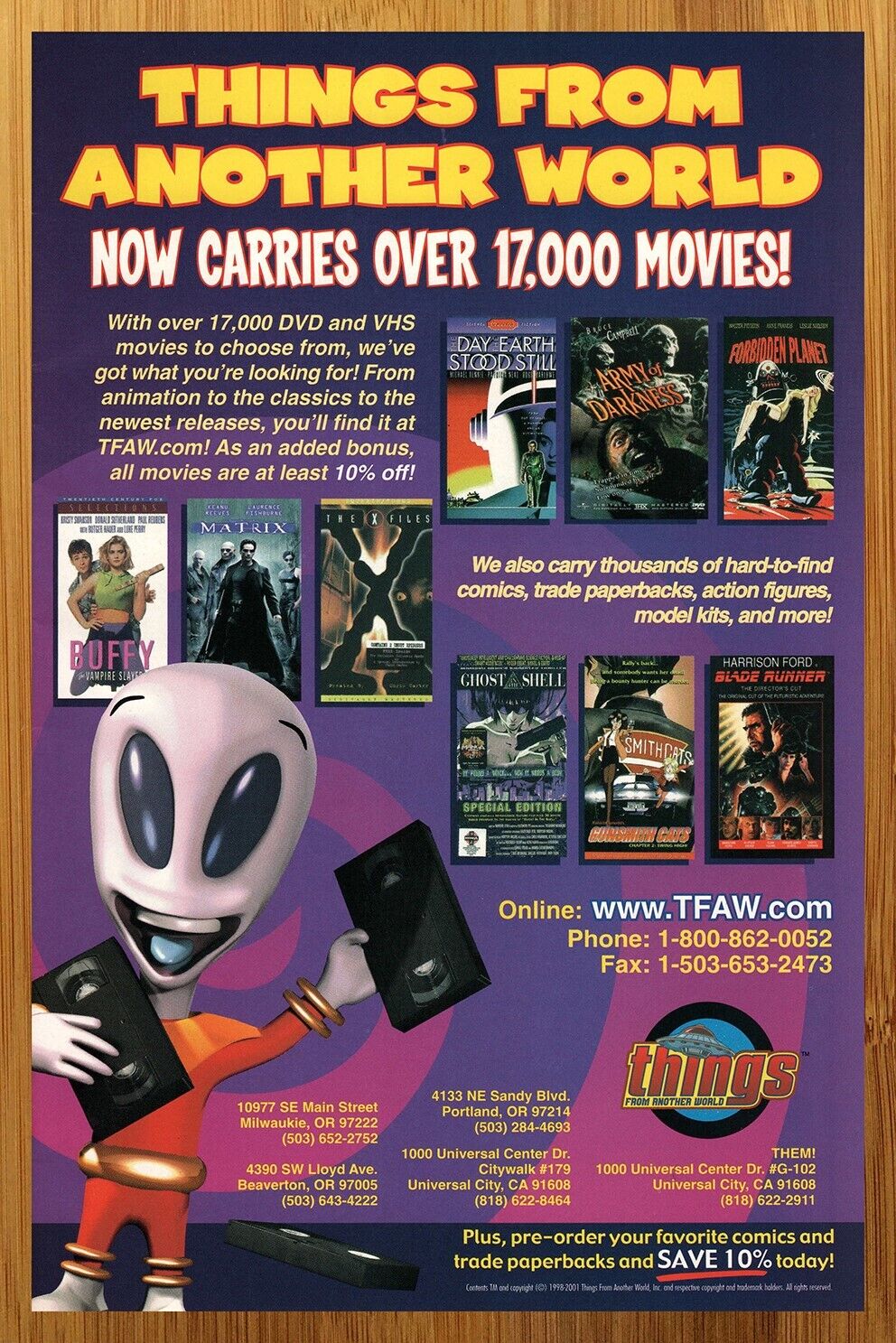2001 TFAW Things From Another World VHS/DVD Movies Print Ad/Poster Matrix Art