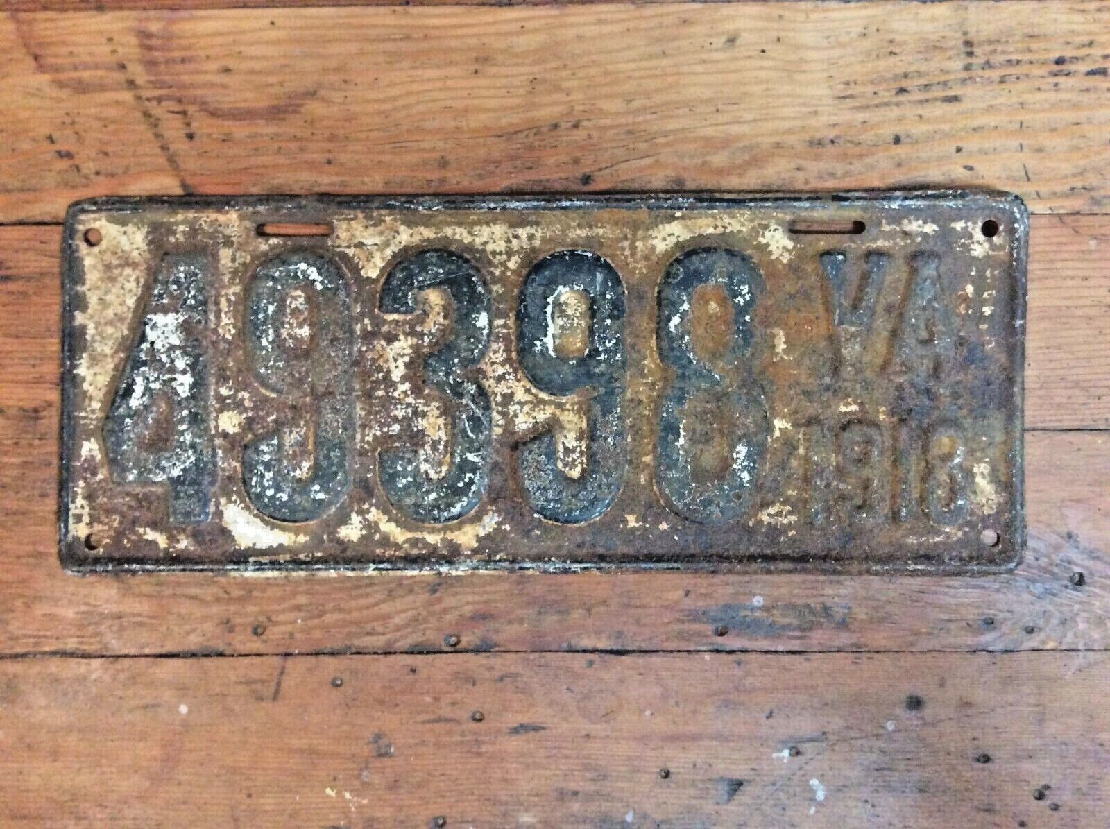1918 Virginia License Plate, 49398  ALL ORIGINAL