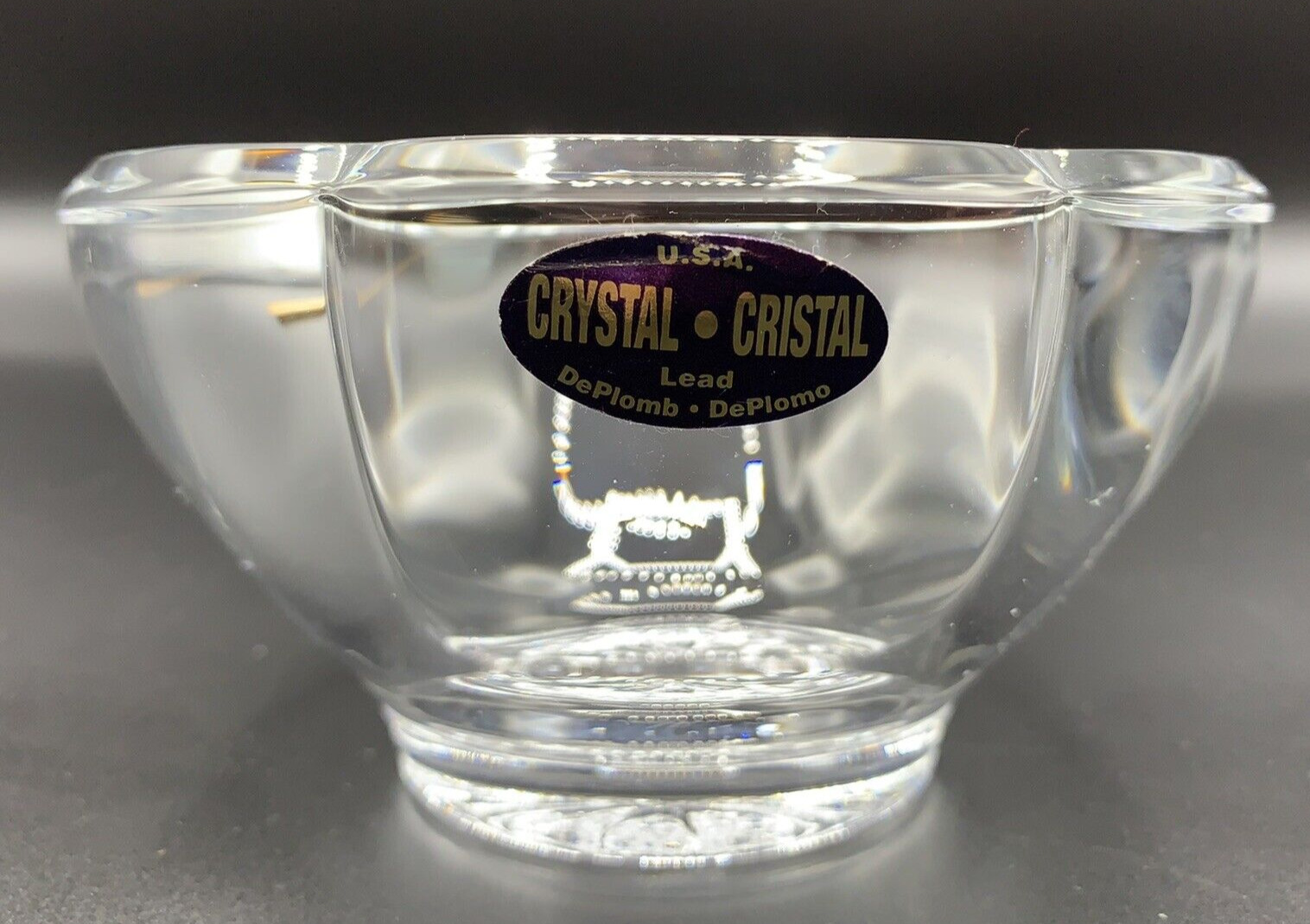 Vintage USA 24% Lead Crystal Glass Trinket Dish Candy Potpourri Shelf Decor
