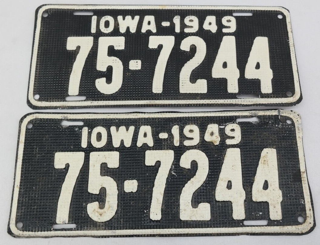 1949 Iowa License Plates Waffle Pattern 75-7244 Set of 2    TF