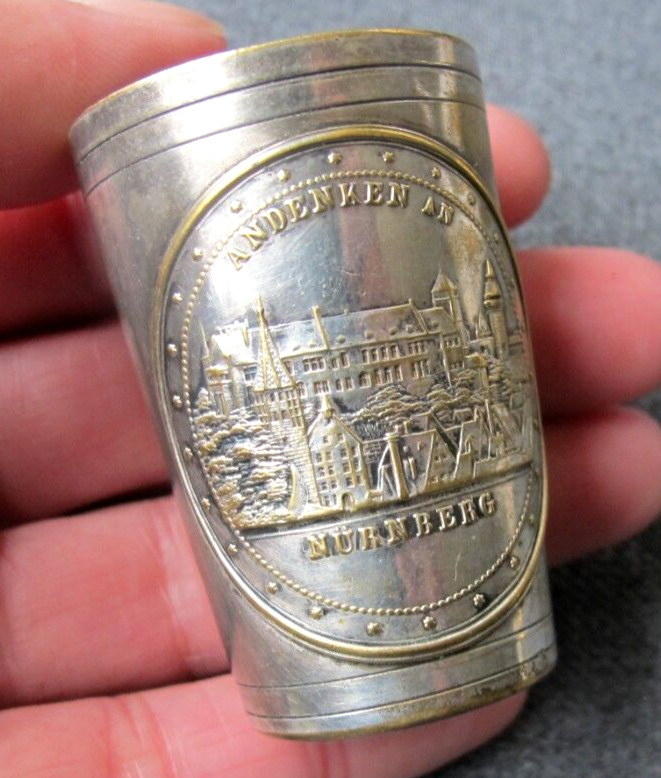 Antique silver plated Andenken an Nuremberg vodka? miniature vase   Germany