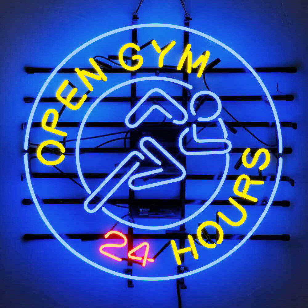 Open GYM 24 Hours Neon Sign For Bar Man Cave Game Room Wall Window Decor 18x18